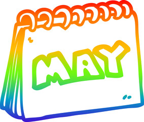 rainbow gradient line drawing of a cartoon calendar showing month of may