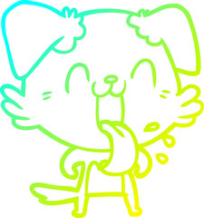 cold gradient line drawing of a cartoon panting dog
