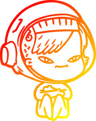 warm gradient line drawing of a cartoon astronaut woman