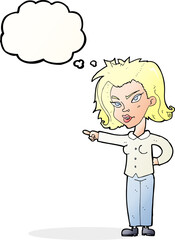 cartoon woman pointing with thought bubble