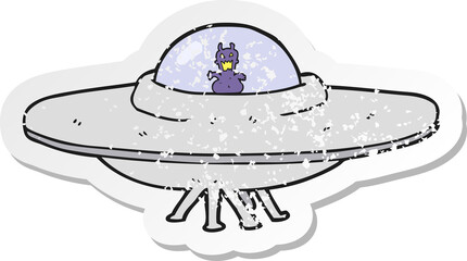 retro distressed sticker of a cartoon UFO