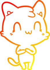 warm gradient line drawing of a cartoon happy cat