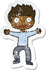 retro distressed sticker of a cartoon grinning boy