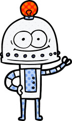 happy carton robot with light bulb