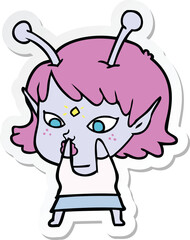 sticker of a pretty cartoon alien girl