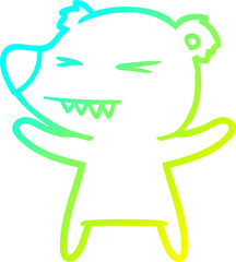 cold gradient line drawing of a angry polar bear cartoon