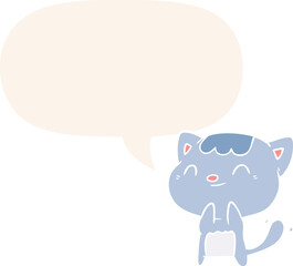 cute cartoon happy little cat with speech bubble in retro style