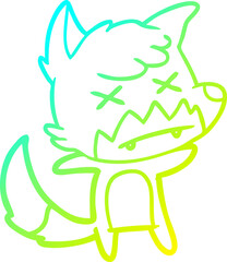 cold gradient line drawing of a cartoon dead fox