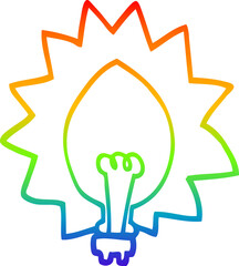 rainbow gradient line drawing of a cartoon light bulb