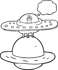 freehand drawn thought bubble cartoon flying saucer
