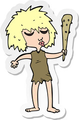 sticker of a cartoon cave woman