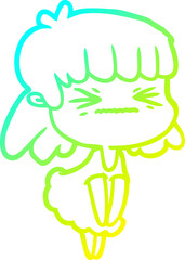 cold gradient line drawing of a cartoon angry girl