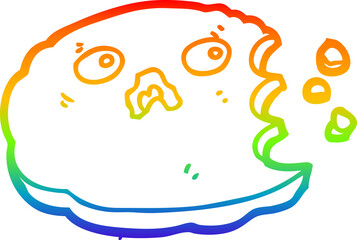 rainbow gradient line drawing of a cartoon cookie