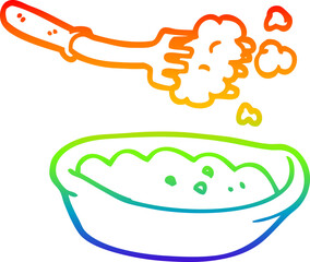 rainbow gradient line drawing of a cartoon bowl of food