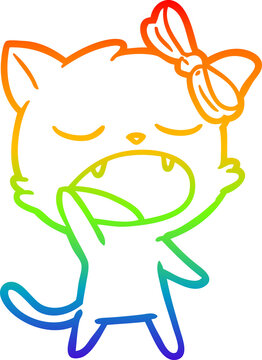 recommend clip art: rainbow gradient line drawing of a cartoon yawning cat