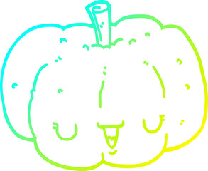 cold gradient line drawing of a cartoon pumpkin
