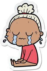 sticker of a cartoon crying old lady