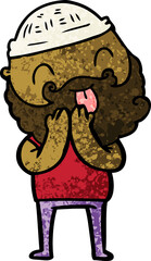 man with beard sticking out tongue