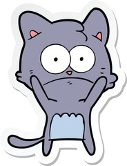 sticker of a cartoon nervous cat