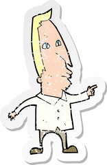 retro distressed sticker of a cartoon pointing man