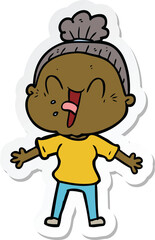 sticker of a cartoon happy old woman