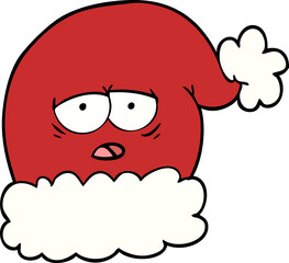 cartoon christmas santa hat with tired face