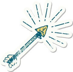 worn old sticker of a tattoo style old flint tip arrow
