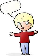 cartoon worried boy with speech bubble