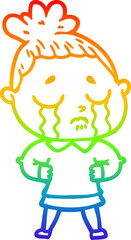 rainbow gradient line drawing of a cartoon crying woman