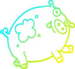 cold gradient line drawing of a cartoon pig
