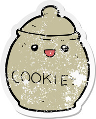 distressed sticker of a cute cartoon cookie jar