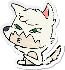 distressed sticker of a clever cartoon fox