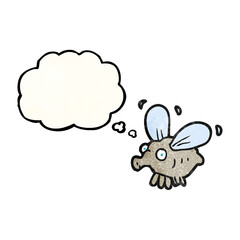 freehand drawn thought bubble textured cartoon fly