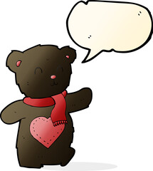 cartoon white teddy bear with love heart with speech bubble