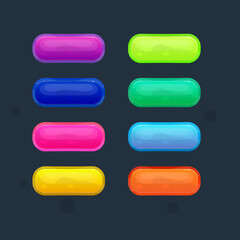 Game UI Glossy Glamour Purple Buttons Set In Different Colors Cute Cartoon Colorful Vector Design