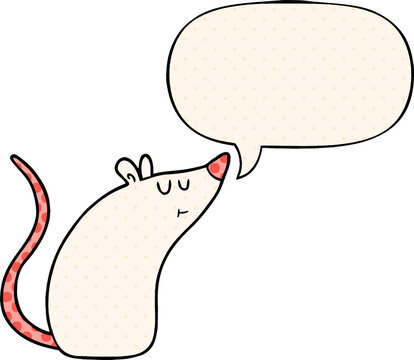 cartoon white mouse with speech bubble in comic book style