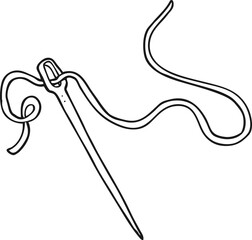 freehand drawn black and white cartoon needle and thread