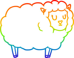 rainbow gradient line drawing of a cartoon sheep