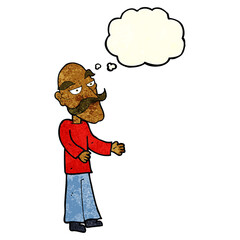 cartoon old man with mustache with thought bubble