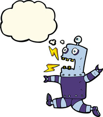 cartoon terrified robot with thought bubble