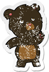 retro distressed sticker of a cartoon curious black bear