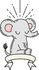 scroll banner with tattoo style cute elephant