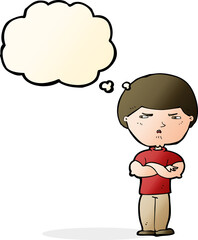 cartoon grumpy man with thought bubble