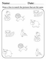 Match the same objects - activity pages for kids in kindergarten and above - matching puzzle