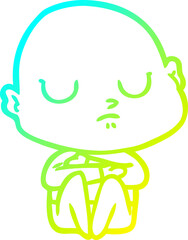 cold gradient line drawing of a cartoon bald man