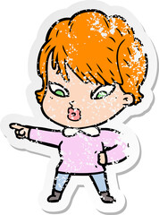 distressed sticker of a cartoon woman