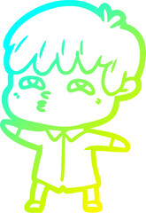 cold gradient line drawing of a cartoon curious man