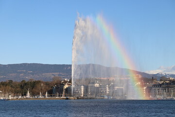 Jet d'eau de Genève avec arc-en-ciel