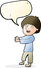 cartoon happy man showing with speech bubble