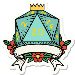sticker of a natural 20 critical hit D20 dice roll